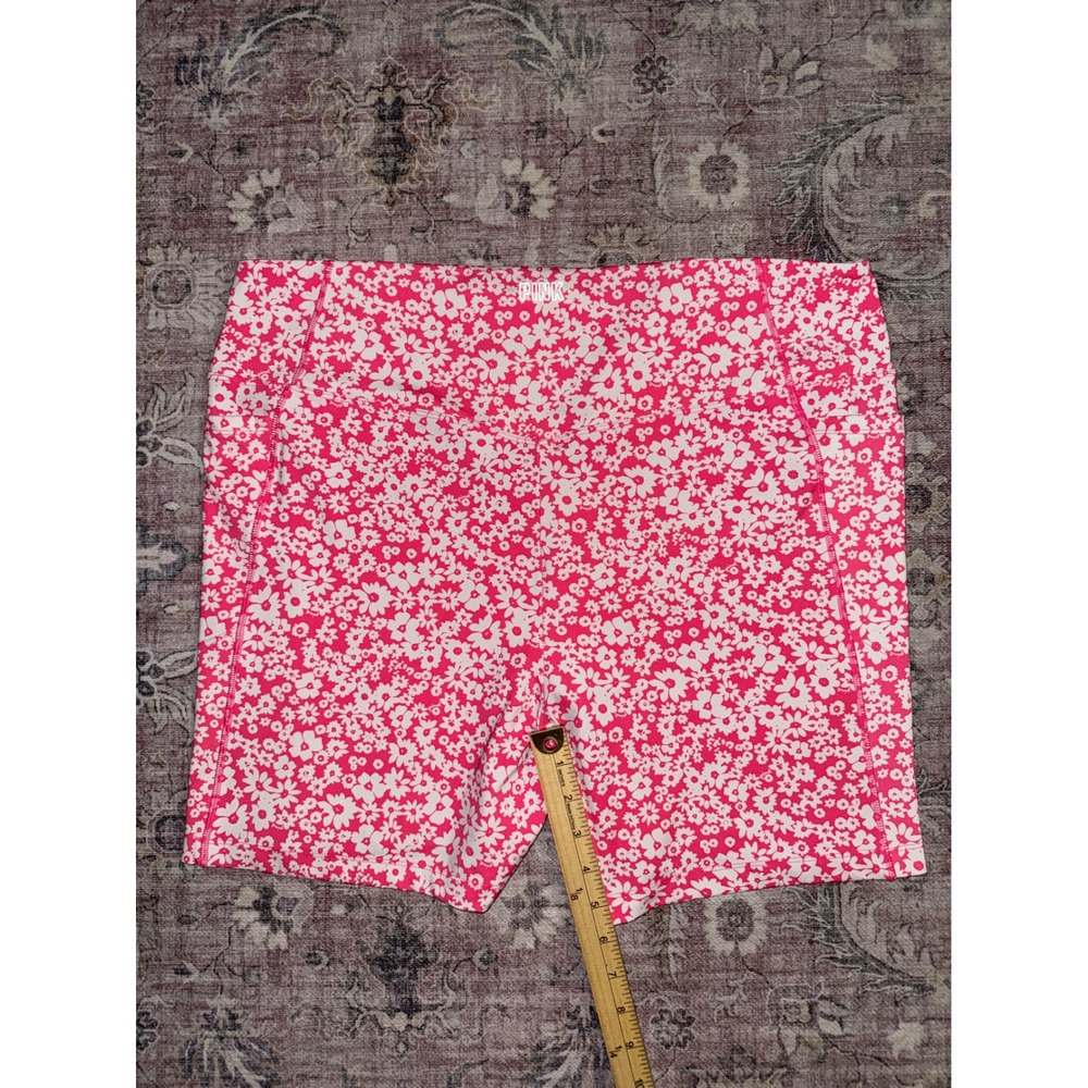 PINK Victoria's Secret Active High Rise White Pink Daisy Bike Shorts Pockets XXL - Picture 4 of 7